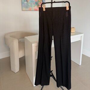 Black Pinstripe Wide-leg Trousers.